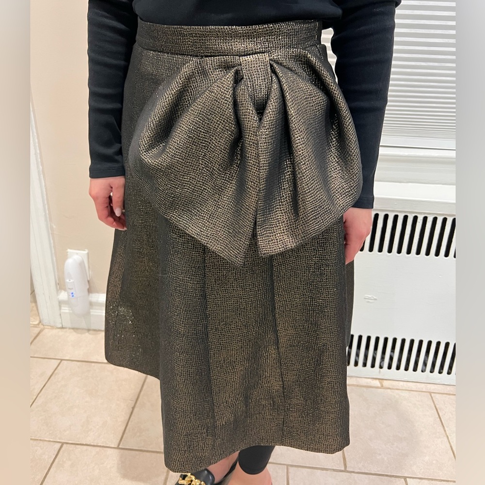 Gold Shimmer Midi Skirt with Bow Detail.